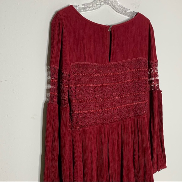 Free People Burgandy Boho Knit Lace Detail Dress - Picture 11 of 14
